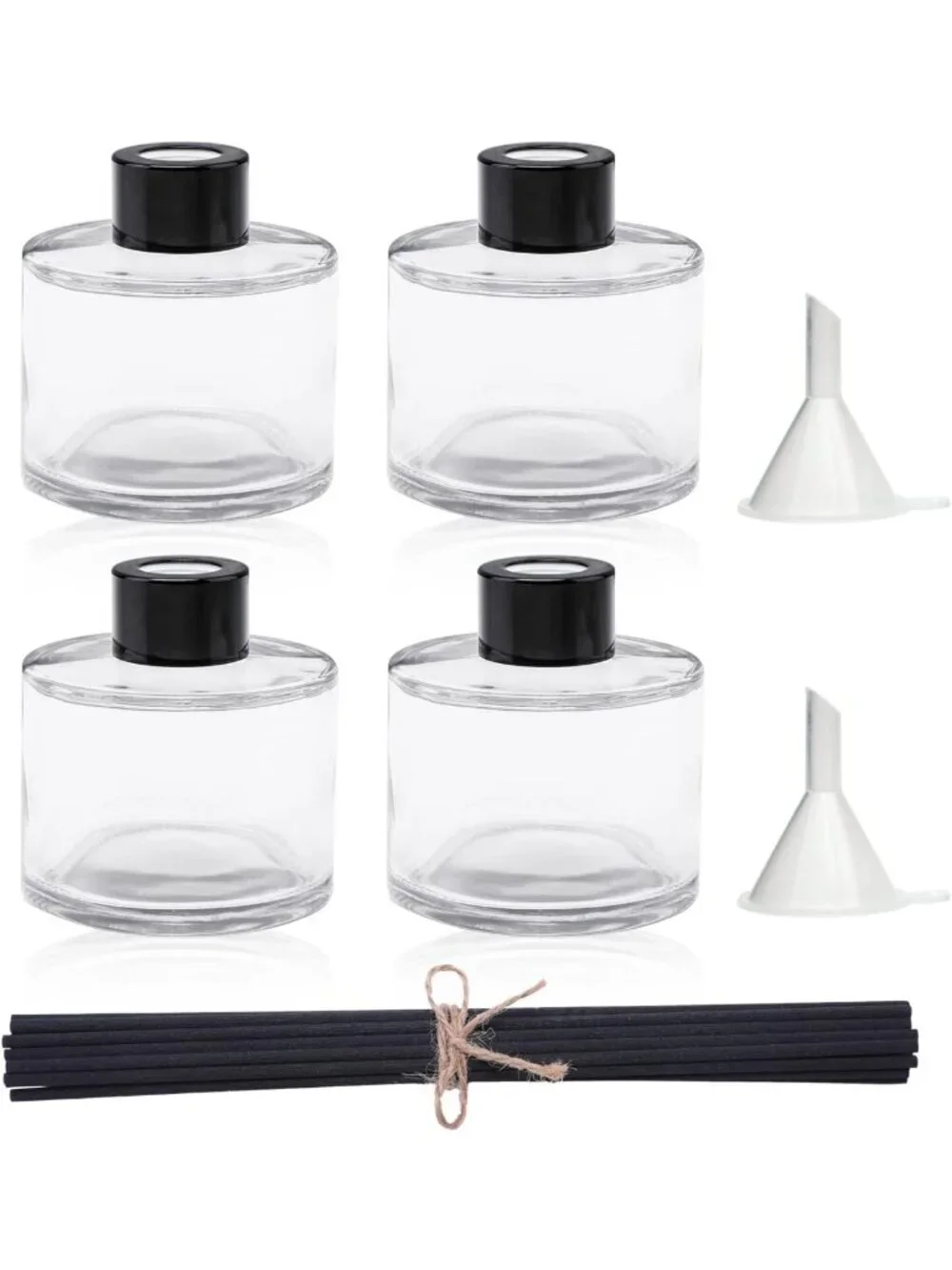 4PCS Refillable Glass Diffuser Bottles with Reeds & Funnel - Home Fragrance